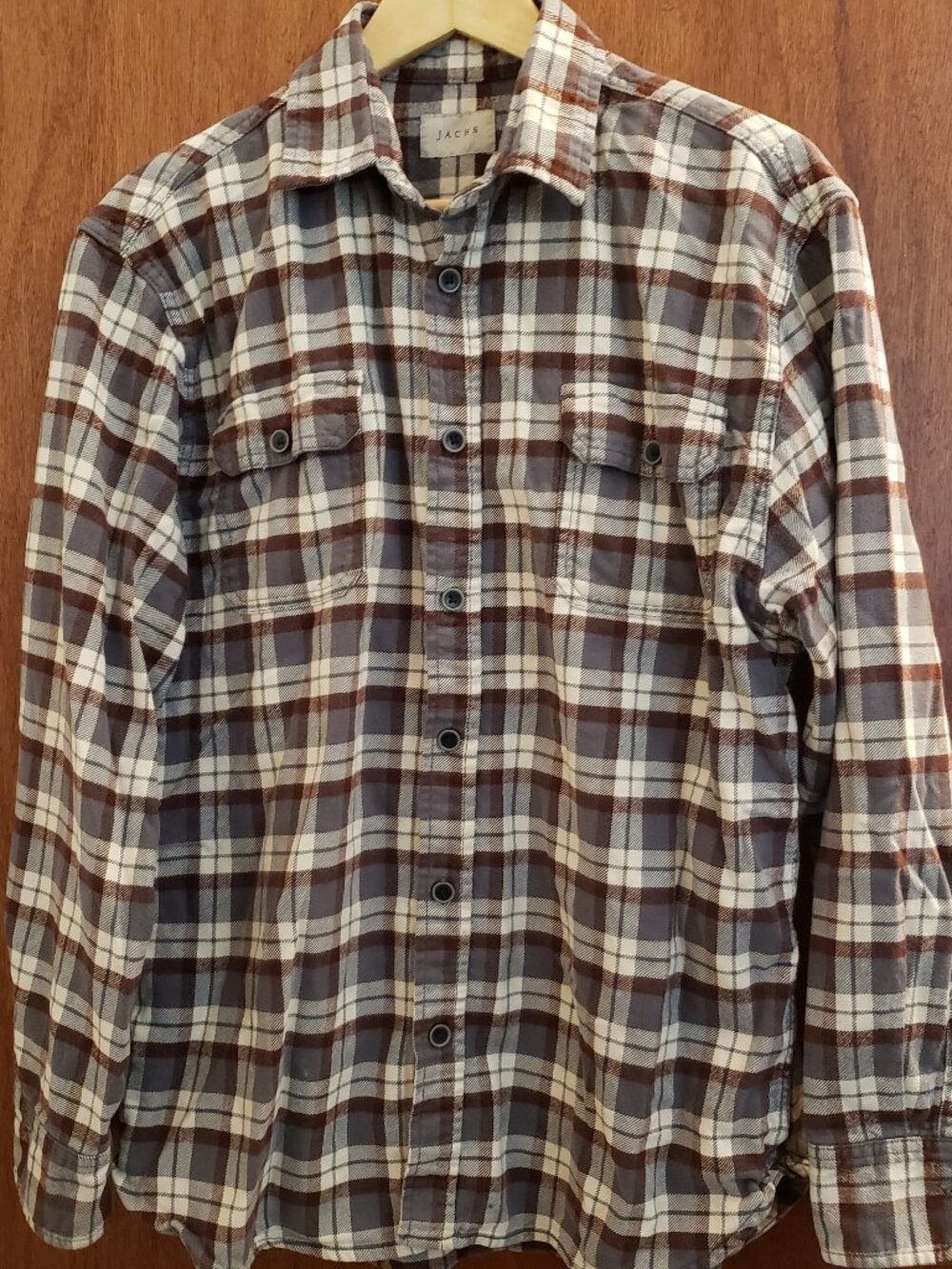 Jachs Mens Plaid Flannel Cotton Long Sleeve Button Down Shirt Size Large